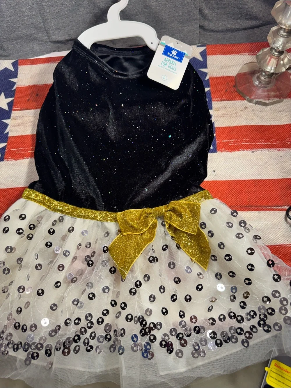 Top Paw Black Velvet & Gold Sequin Tulle Dog Dress